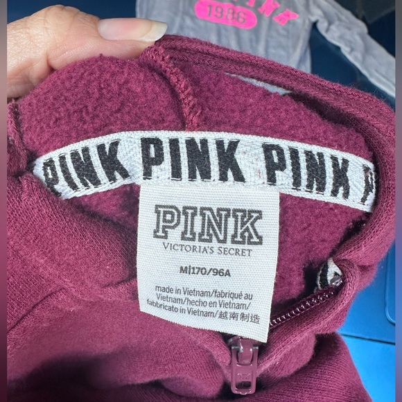 Duo Outerwear Combo:PINK brand Crewneck sweatshirt and Burgundy Hoodie, Size Med - Picture 9 of 16